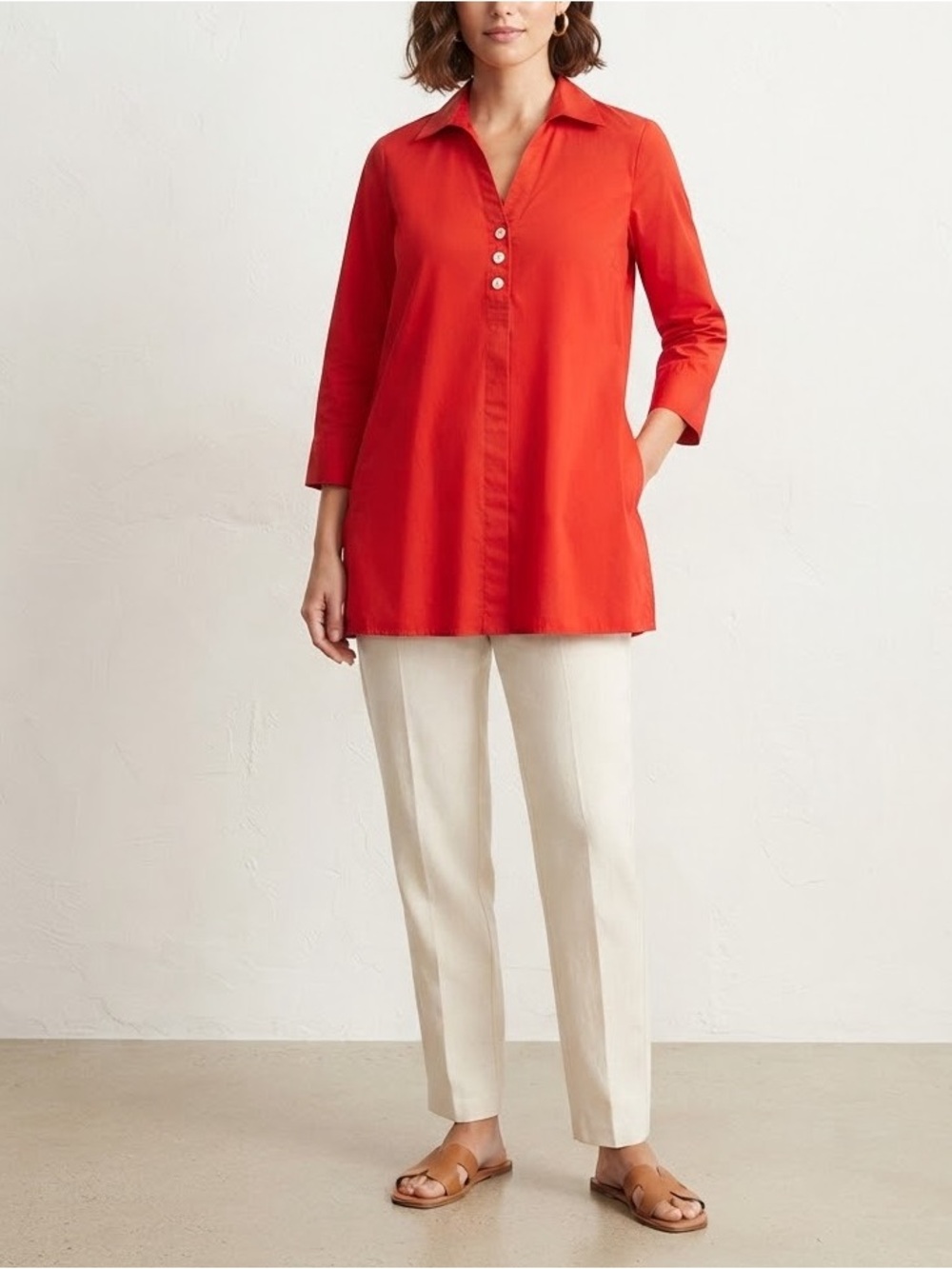 Zac & Rachel Bold Red Button-Front Tunic